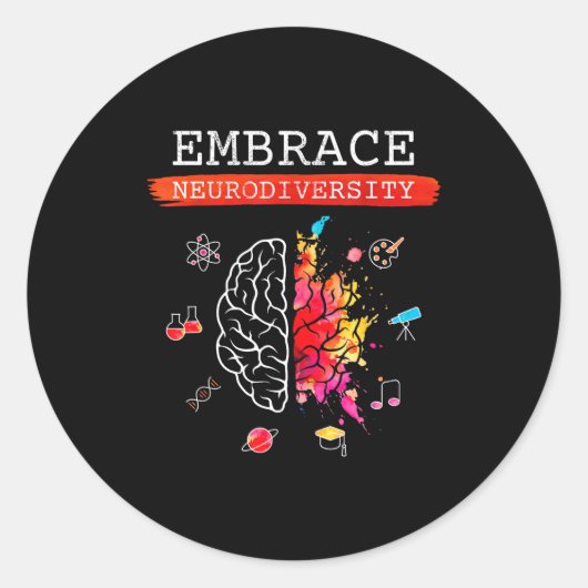 Neurodiversity Embrace Adhd Autism Asd Awareness G Ronde Sticker (Voorkant)