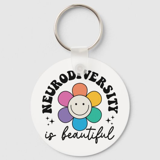 "Neurodiversity is Beautiful" Retro Flower Sleutelhanger (Voorkant)