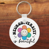 "Neurodiversity is Beautiful" Retro Flower Sleutelhanger (Voorkant)
