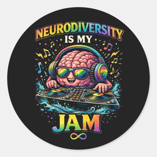 Neurodiversity Is My Jam Ronde Sticker (Voorkant)