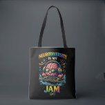 Neurodiversity Is My Jam Tote Bag<br><div class="desc">A vibrant illustration of a cool DJ brain wearing rainbow headphones and mixing vinyl, celebrating neurodiversity, creativity, and the unique rhythm of different minds.</div>