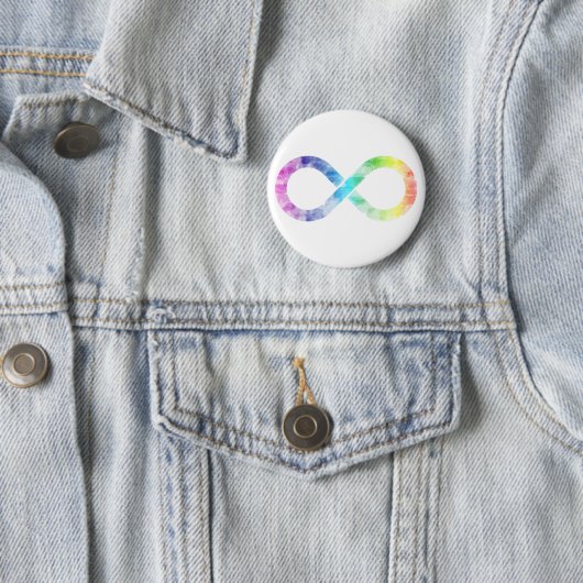 Neurodiversity Rainbow Waterverf Infinity Button (In situ)