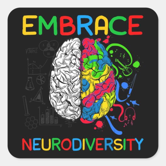 Neurodiversity Shirt Embrace ADHD Autisme Awarenes Vierkante Sticker (Voorkant)