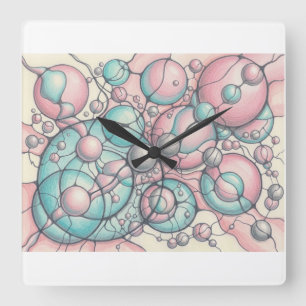 Neurografische Kunst T-shirt Mint Roze Abstracte B Vierkante Klok