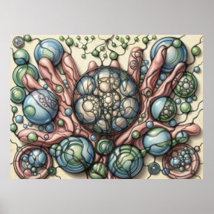 Neurografische Kunstposter Groen Blauwe Bollen Blo Poster