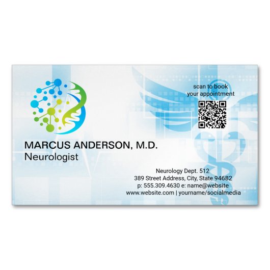Neurologie Logo | Medische achtergrond Magnetisch Visitekaartje (Voorkant)
