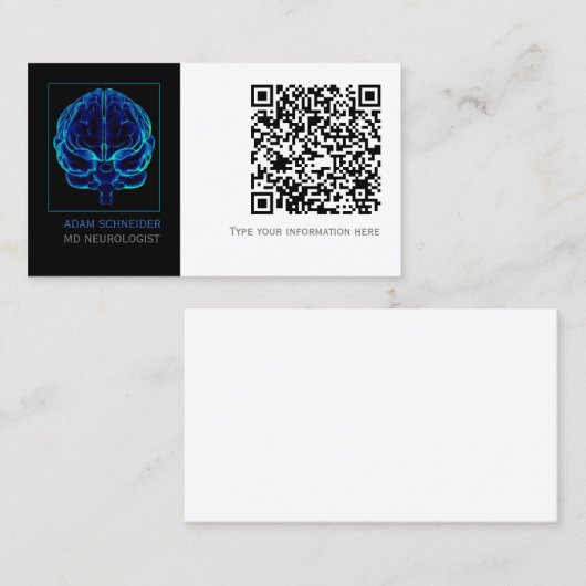 Neuroloog Blue Brains Medical QR CODE Business C Visitekaartje (Voorkant / Achterkant)