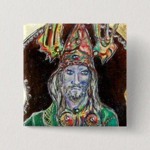 NEUROMANCER, blauw rood Vierkante Button 5,1 Cm