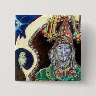 NEUROMANCER, blauw rood Vierkante Button 5,1 Cm