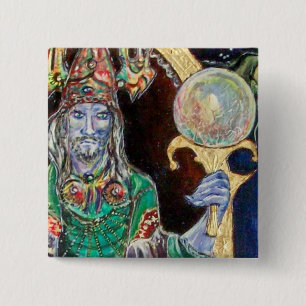 NEUROMANCER, blauw rood Vierkante Button 5,1 Cm