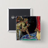 NEUROMANCER, blauw rood Vierkante Button 5,1 Cm (Voorkant /achterkant)