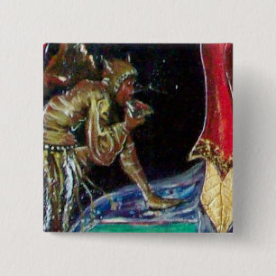 NEUROMANCER, blauw rood Vierkante Button 5,1 Cm