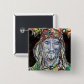 NEUROMANCER, blauw rood Vierkante Button 5,1 Cm (Voorkant /achterkant)