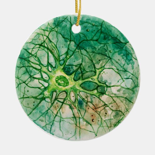 Neuron - Waterverf groen Keramisch Ornament (Voorkant)