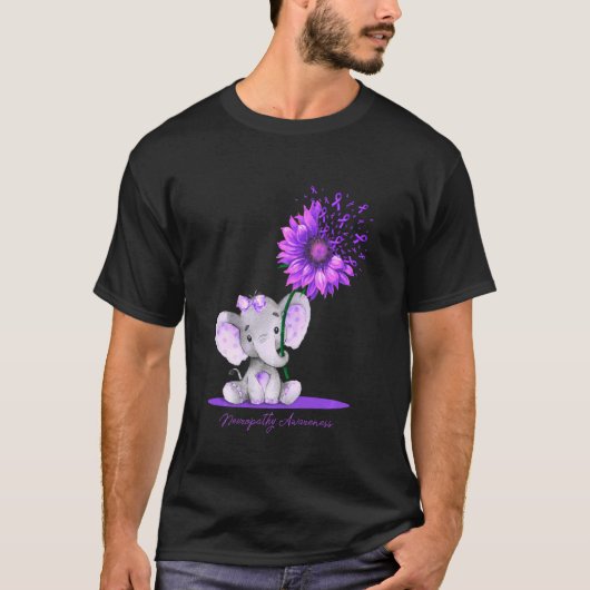 Neuropathie Awareness Cute Elephant Sunflower Purp T-shirt (Voorkant)