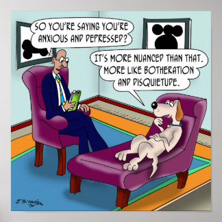 Neurotische hond op de bank poster