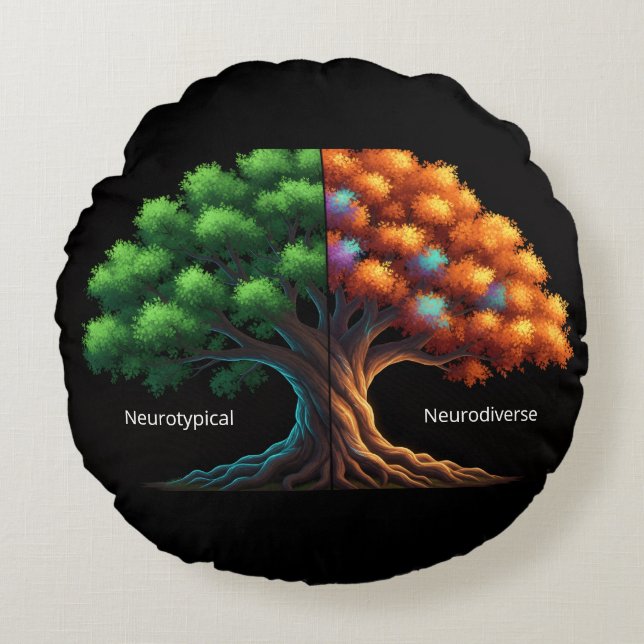 Neurotypical vs. Neurodiverse Rond Kussen (Voorkant)