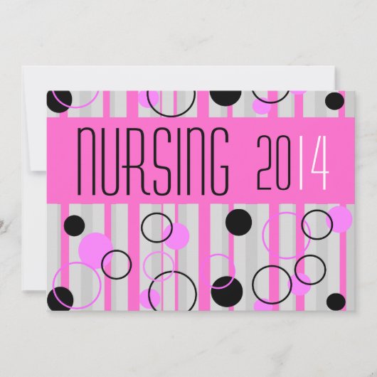 Neurse Graduation Invitations Retro Pink Black 201 Kaart (Voorkant)
