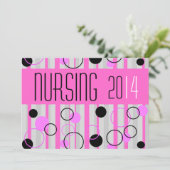 Neurse Graduation Invitations Retro Pink Black 201 Kaart (Staand voorkant)
