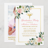 Neurse GraduPartij Roze Gold Foto uitgenodigd Kaart (Voorkant / Achterkant)