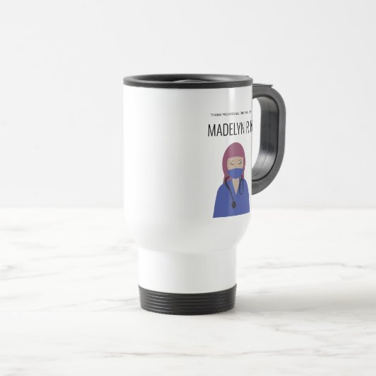 Neurse illustratie Blauwe struik en HIjab Dank u Reisbeker (Voorkant rechts)