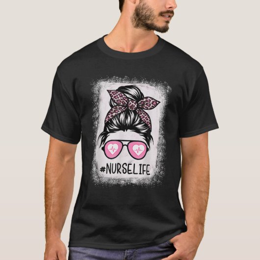 Neurse Life Bleaching S Pink Leopard Messy Bun Nur T-shirt (Voorkant)