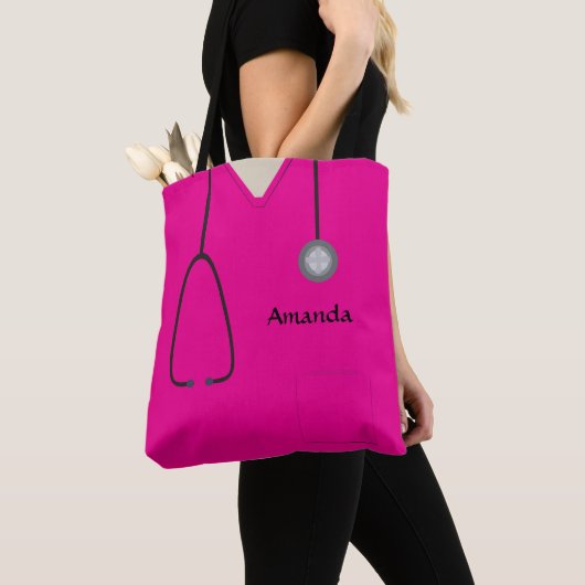 Neurse medische scrubs Hot Pink AOPMT Tote Bag (Dichtbij)