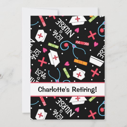 Neurse Pensioen Partij Celebratie Black White Kaart (Voorkant)