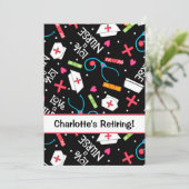 Neurse Pensioen Partij Celebratie Black White Kaart (Staand voorkant)