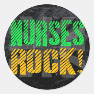 Neurses Rock, Oranje en Green Fun Ronde Sticker