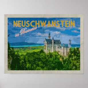 Neuschwanstein Castle Distress Vintage Travel Poster