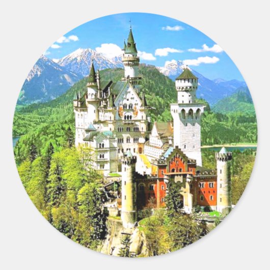 NEUSCHWANSTEIN CASTLE, DUITSLAND RONDE STICKER (Voorkant)