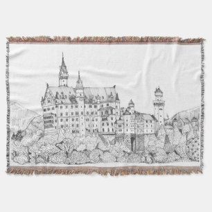Neuschwanstein Castle Germany Fine Line Art Deken