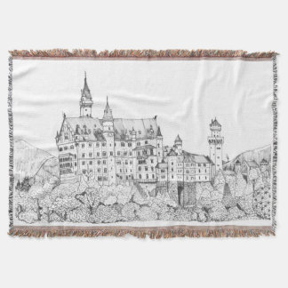 Neuschwanstein Castle Germany Fine Line Art Deken