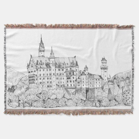 Neuschwanstein Castle Germany Fine Line Art Deken (Voorkant)