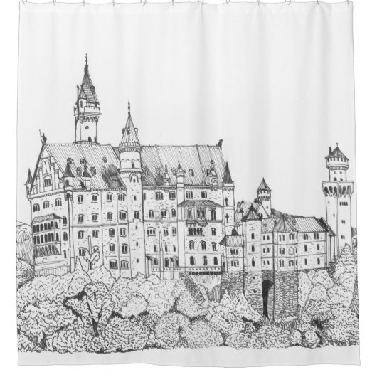 Neuschwanstein Castle Germany Fine Line Art Douchegordijn (Voorkant)