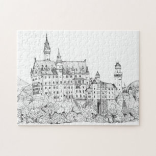 Neuschwanstein Castle Germany Fine Line Art Legpuzzel