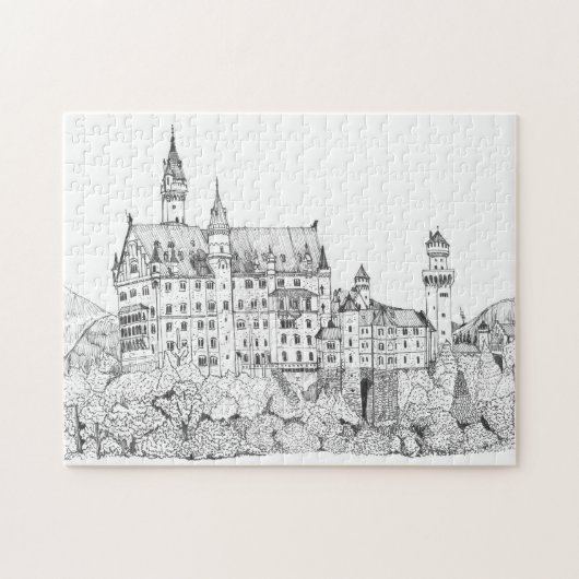 Neuschwanstein Castle Germany Fine Line Art Legpuzzel (Horizontaal)