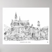Neuschwanstein Castle Germany Fine Line Art Poster (Voorkant)
