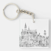 Neuschwanstein Castle Germany Fine Line Art Sleutelhanger (voorkant)