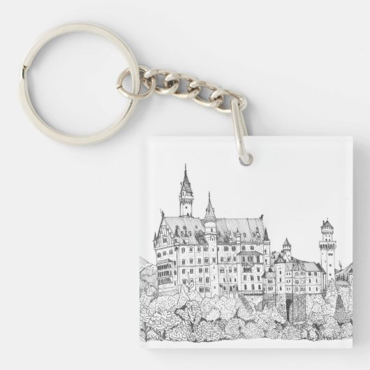Neuschwanstein Castle Germany Fine Line Art Sleutelhanger (voorkant)