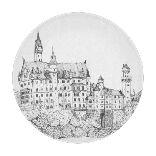 Neuschwanstein Castle Germany Fine Line Art Snijplank (Voorkant)