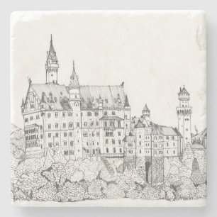 Neuschwanstein Castle Germany Fine Line Art Stenen Onderzetter