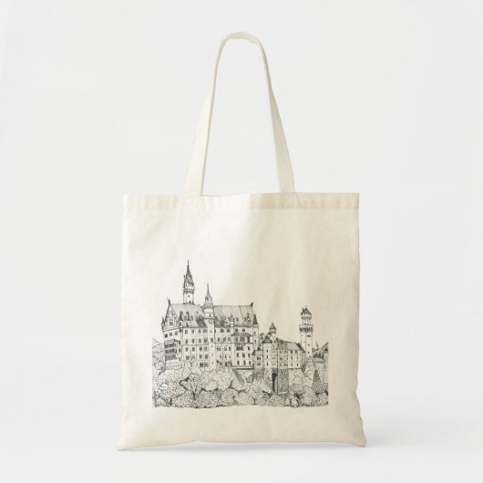 Neuschwanstein Castle Germany Fine Line Art Tote Bag (Voorkant)