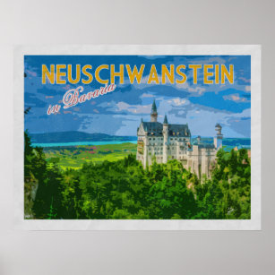 Neuschwanstein Castle Germany Vintage Travel Poster