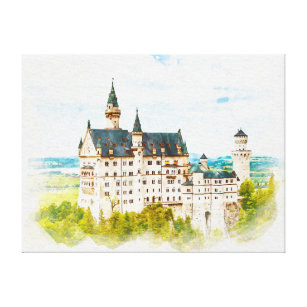 Neuschwanstein Castle Germany Waterverf Painting Canvas Afdruk