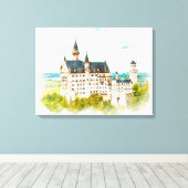 Neuschwanstein Castle Germany Waterverf Painting Canvas Afdruk (Insitu (Houten vloer))