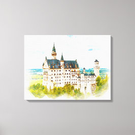 Neuschwanstein Castle Germany Waterverf Painting Canvas Afdruk