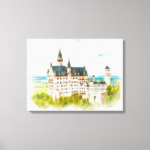 Neuschwanstein Castle Germany Waterverf Painting Canvas Afdruk