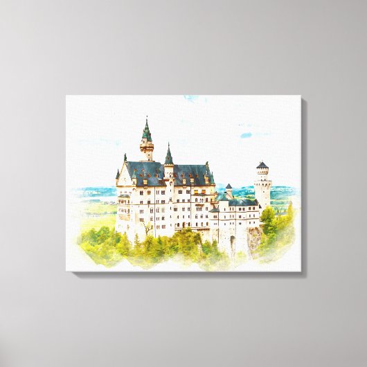 Neuschwanstein Castle Germany Waterverf Painting Canvas Afdruk (Voorkant)